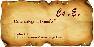 Csanaky Elemér névjegykártya